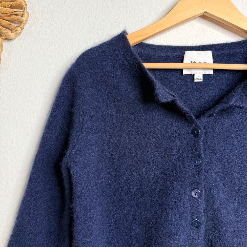 Reformation cashmere sweater cardigan navy soft cozy chic Small - Picture 3 of 7